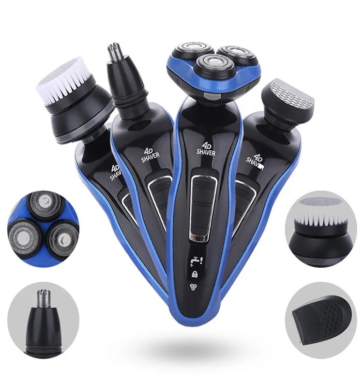 

5 in 1 shaverElectric shaver 4D three cutter head floating veneer knife net men's razor washed planer beard knife, Blue