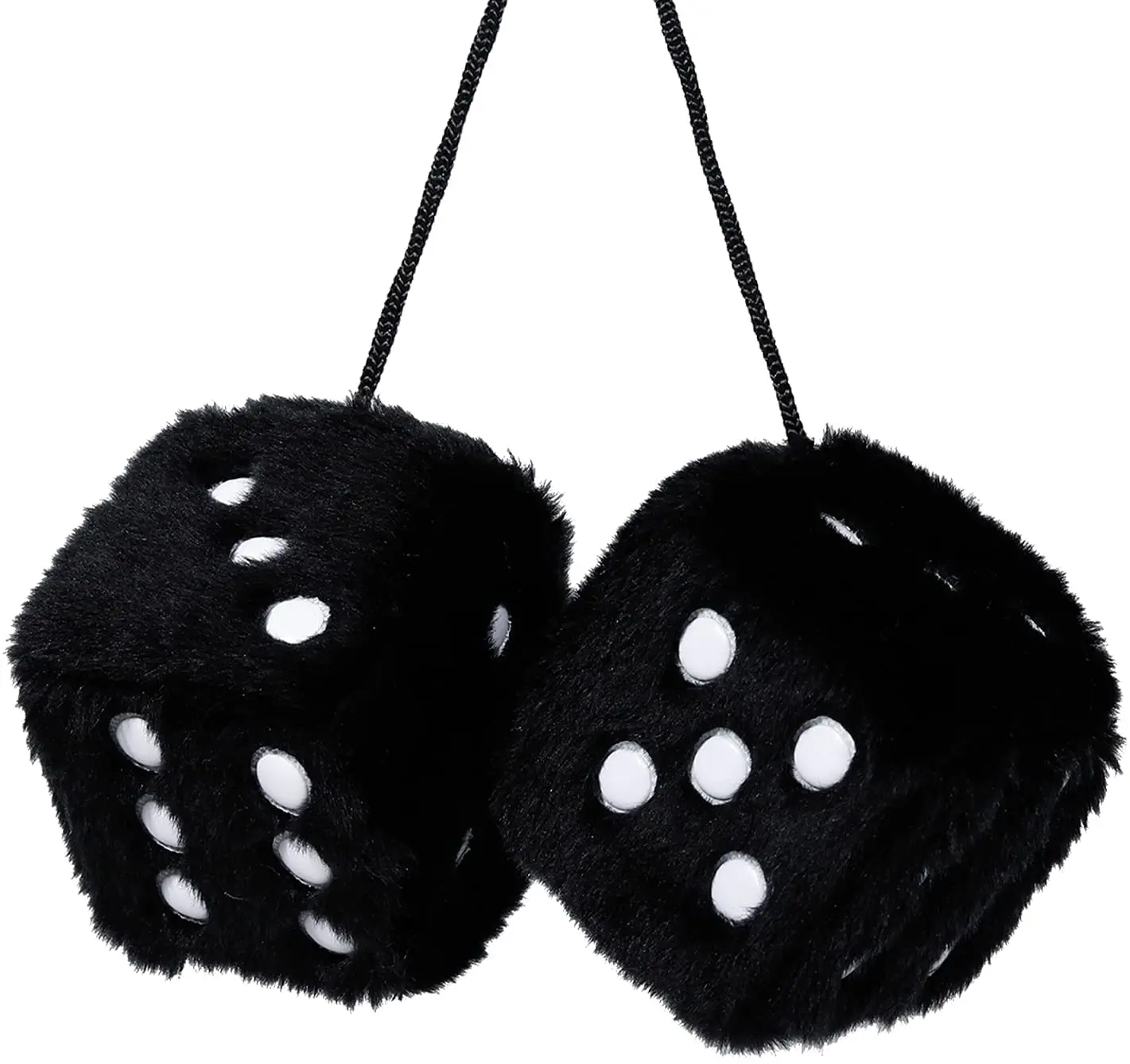 

Custom Pair of Retro Square Mirror Hanging Couple Fuzzy Plush Dice with Dots for Car Decoration