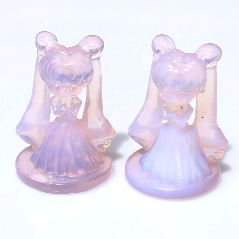 

Hand Carved Pink Opalite Crystal Spiritual Cartoon Carving Crystal Sailor Moon