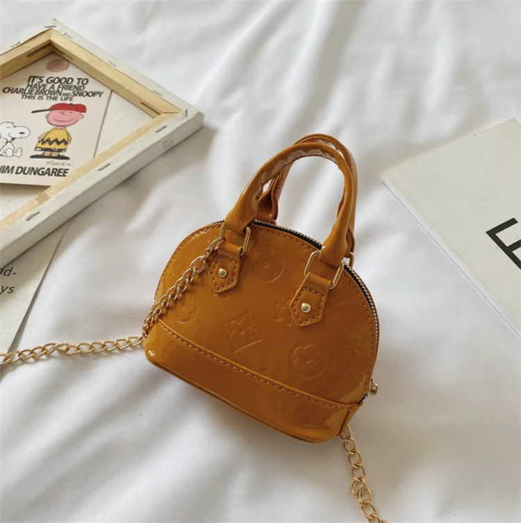 

2021 new children crossbody bag bright leather small handbag, Black, yellow, red, fuchsia, pink, green