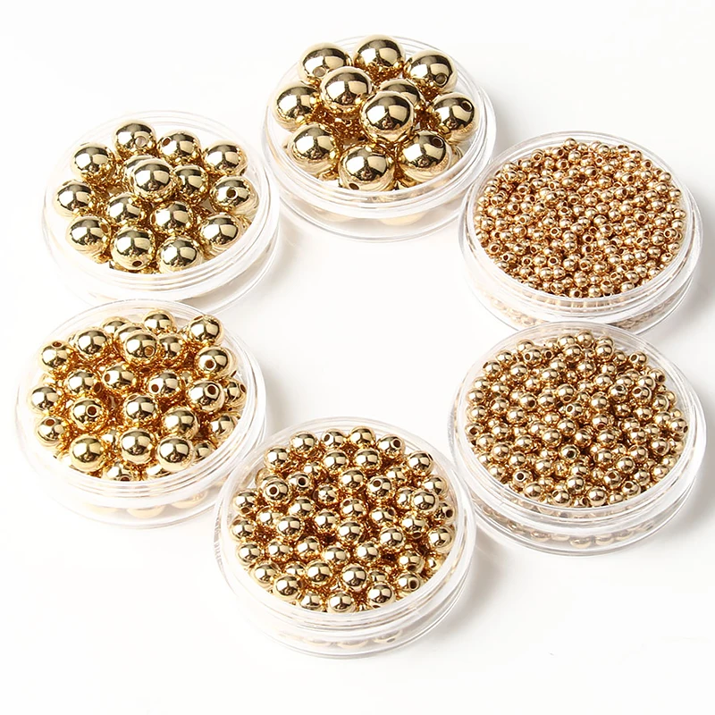

Wholesale 3 4 6 8 10 12mm 30-500pcs Gold Metal Plated CCB Round Seed Spacer Loose Beads For Jewelry making DIY