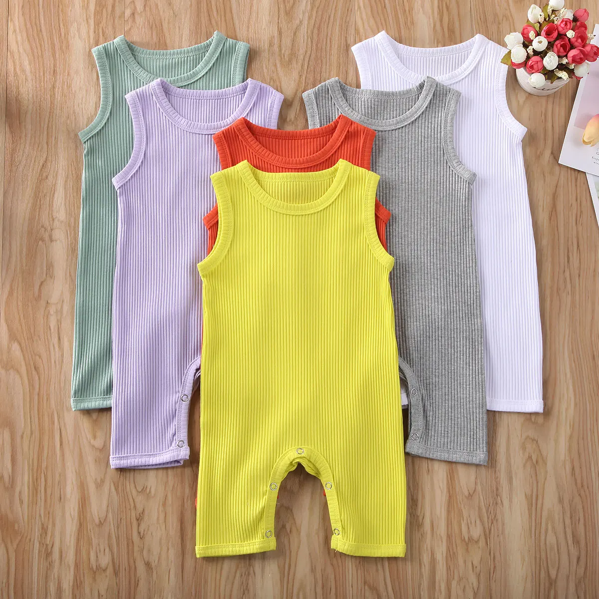 

Summer Newborn Infant Boys Girls Ribbed Knitted Sleeveless Rompers Jumpsuits Toddler Baby Clothing Outfit One-Piec