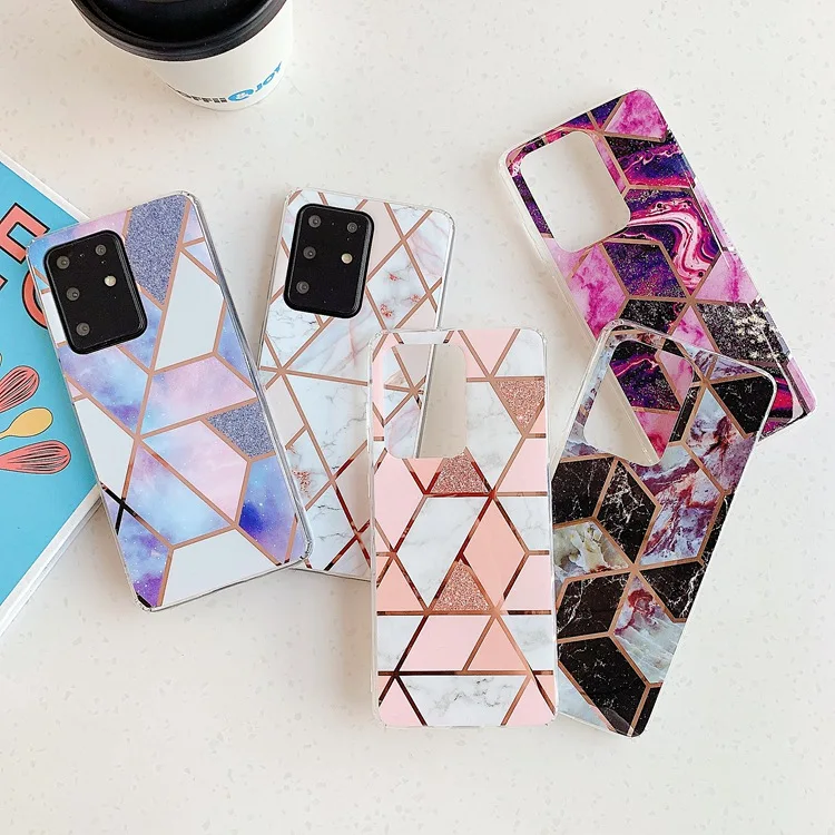 

Luxury Plated Geometric Marble IMD Cell Phone Cover for Samsung galaxy S20 ultra S10e Note10 A70 A50 S9 TPU Marble Phone Case