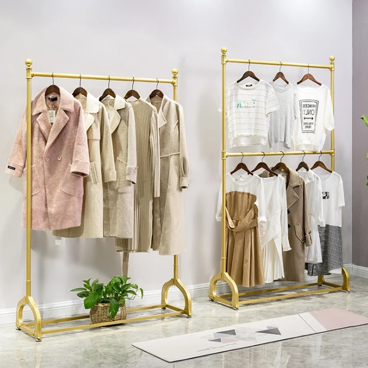 

2 Layers Clothing Retail Rack Coat Fashion Scarf Garment Display Ideas Cloth Clothes Metal Display Retail Store Gold 30-40 Days