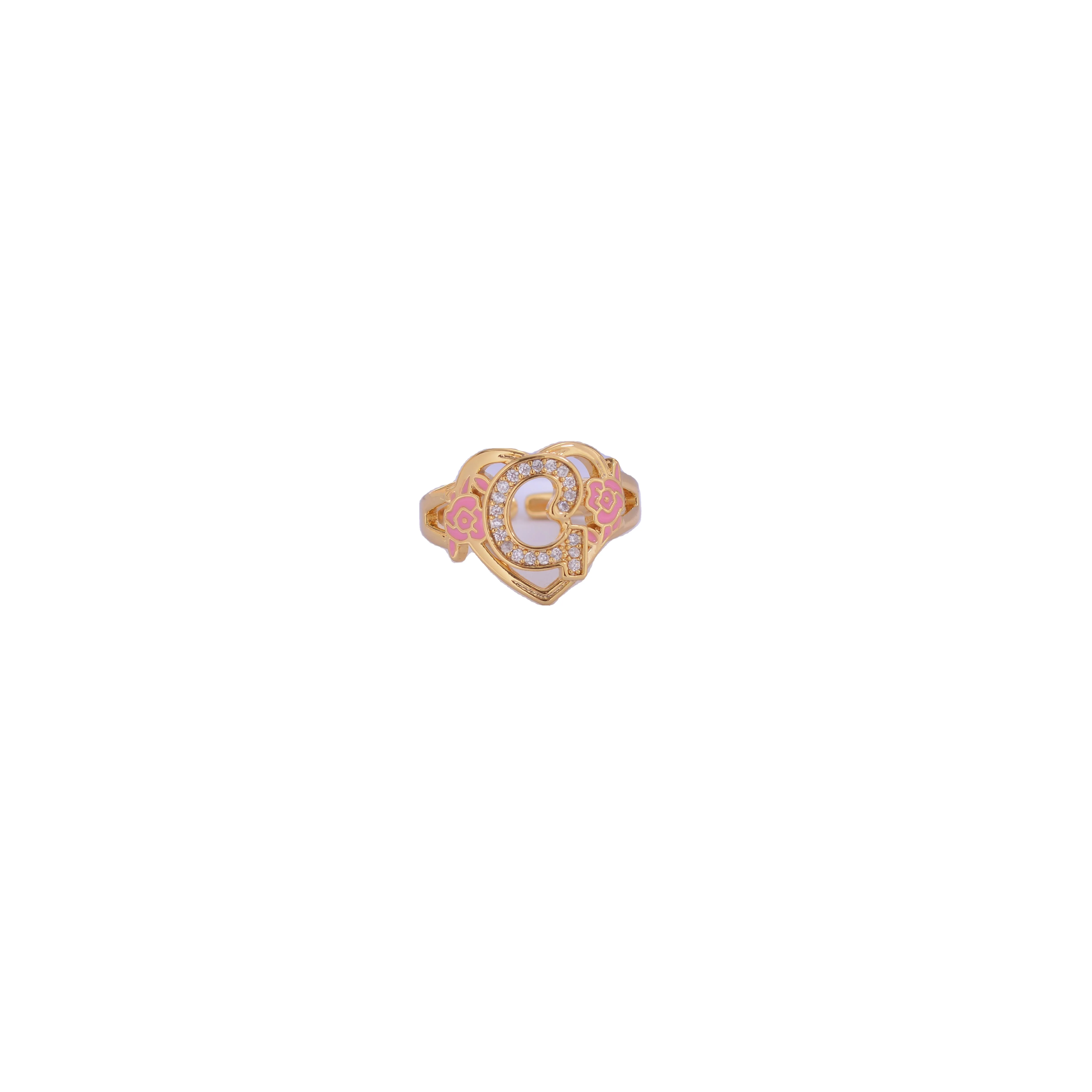 

Suying OEM 2022 New Design 26 Letters Initial Enamel Sterling 925 Silver Wedding Rings, Gold color ring