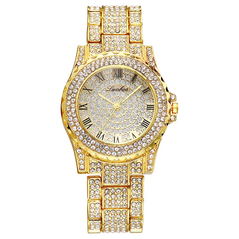 

Hip Hop Luxury Brand Women Watch Iced Out Full Diamond Gold Silver Rose Wrist Quartz Watch