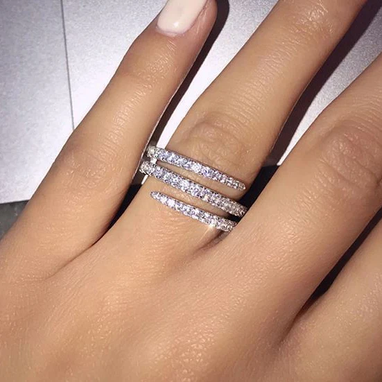 

CAOSHI Hot Sale Luxury Jewelry 925 Silver Cover Pave White Clear Cubic Zircon Rings 3 line Eternity Fashion Women Ring