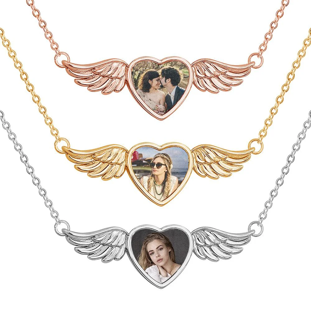 

Energinox Latest Stainless Steel Custom hollow wings heart shape Pull-out Photo Envelope Necklace