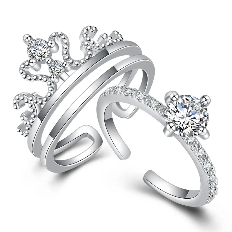 

Two pieces detachable princess crown ring Korean fashion two in one combination finger ring, Gold,silver