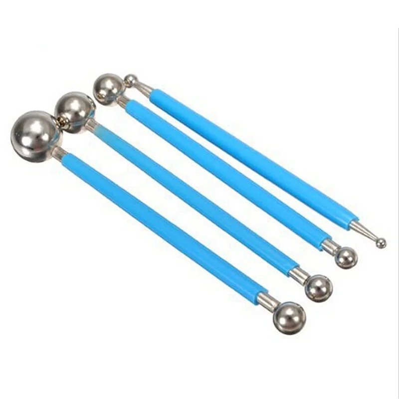 

4PCS Stainless Steel Modelling Ball Baking Tool Set Pen Cookie DIY Fondant Cake Decorating Cutters Flower Sugarcraft Metal Ball