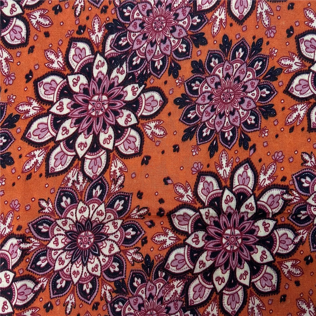 人造丝织物数码印花100% 粘胶女士连衣裙纺纱人造丝印花面料现货