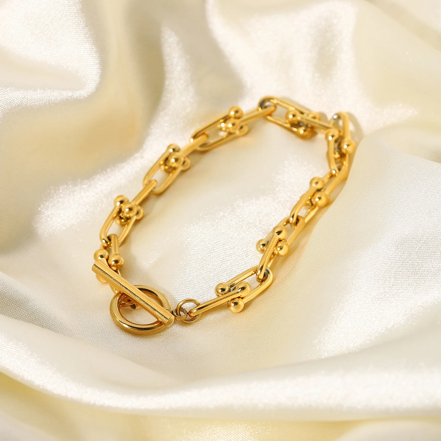 New Fashion Double Layer 14K Gold Plated Stainless Steel Chain Cuban Chain Bracelet for Women