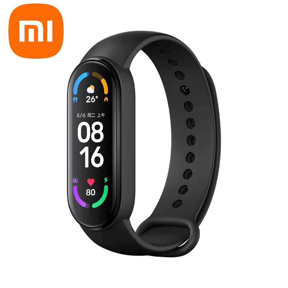 

Original Xiaomi Mi band6 1.56 Inch Heart Rate Monitor Fitness Sports Xiaomi Mi Band 6 Global Version 2021, Black red blue