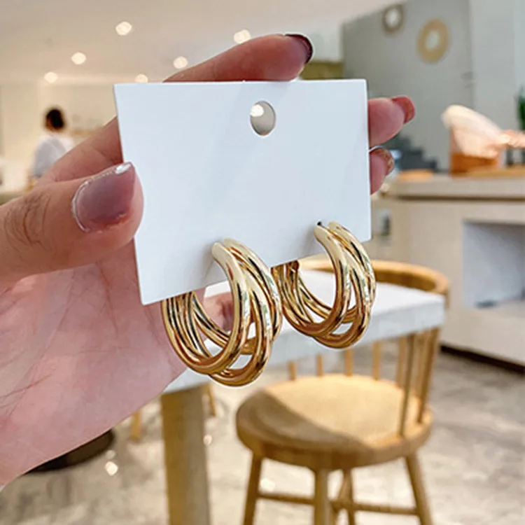 

Wholesale For Women Jewelry Three Circle Chunky Thick Stainless Steel Plated Gold Hoop Earrings, Picture