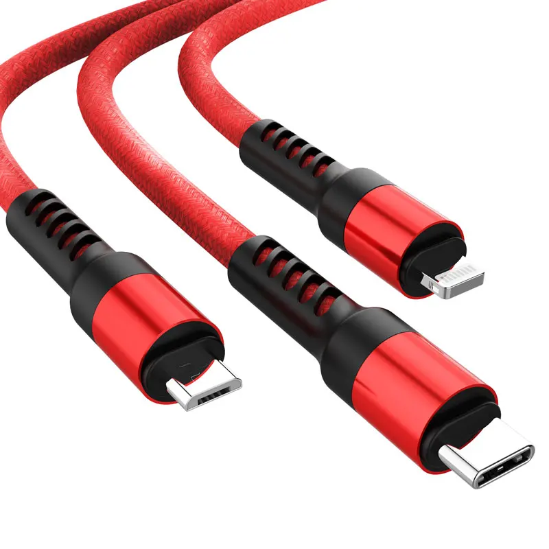 

Multi Charging Cable 6.6 Ft 3 in 1 Nylon Braided Multiple USB Fast Charging Cord Adapter Type C Micro USB Port