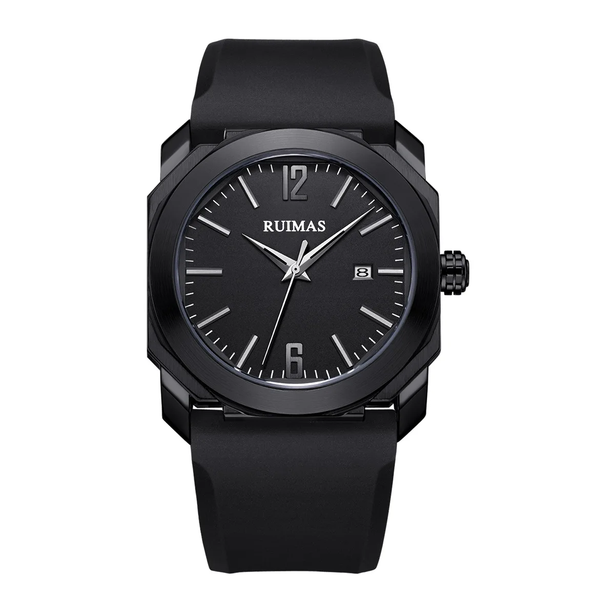 

Men's Stainless Steel Luxury Watch Silicone Strap Men's Quartz Watch, Black.sliver