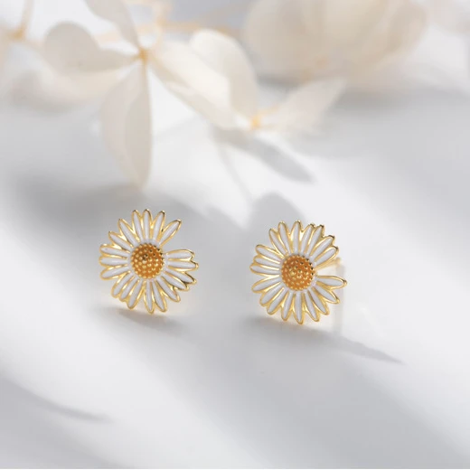 

RFJEWEL Wholesale dainty gold daisy earrings S925 sterling silver ring for women jewelry gift