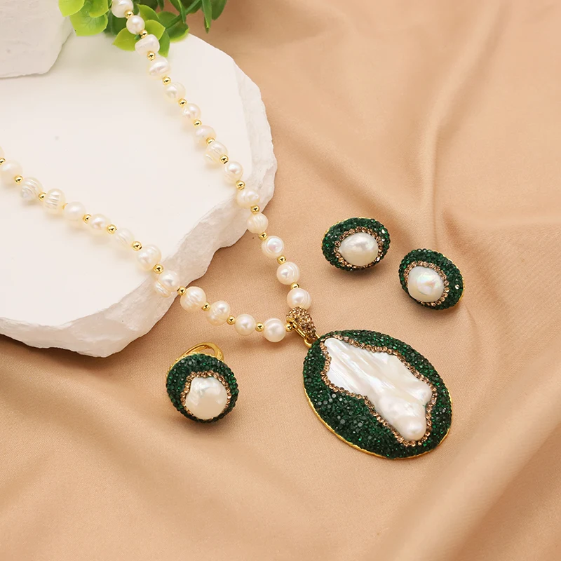 Hot Selling 18k Stainless Steel Gold Plated Bridal Wedding Jewelry Sets Luxury Natural Freshwater Pearl Jewelry Set for Women