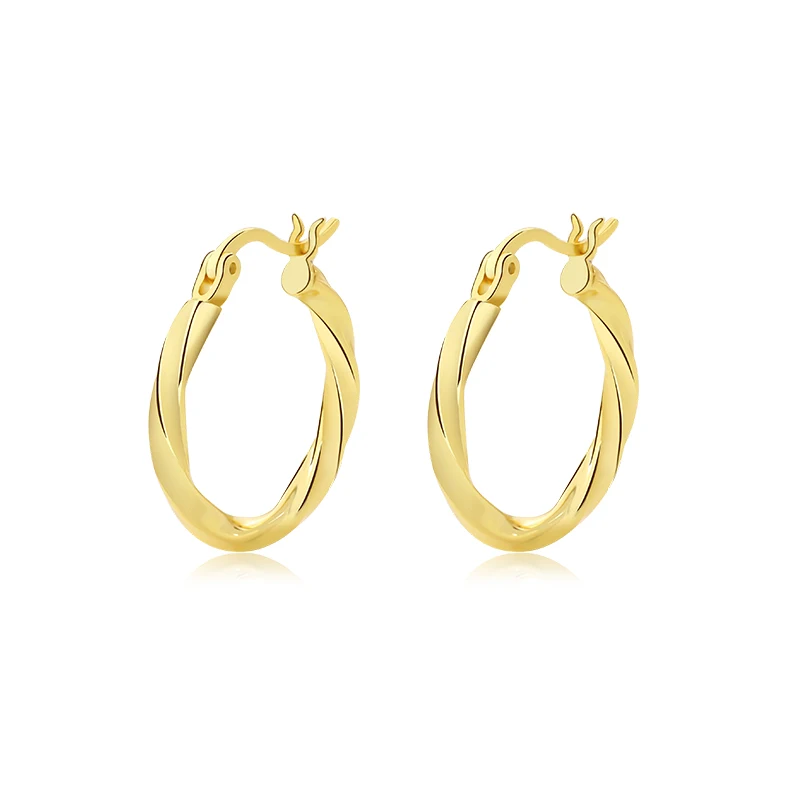 Dainty Classic 925 Sterling Silver 18K Gold Plated Brilliant Twist Rope Shape Circle Hoop Earrings for Women