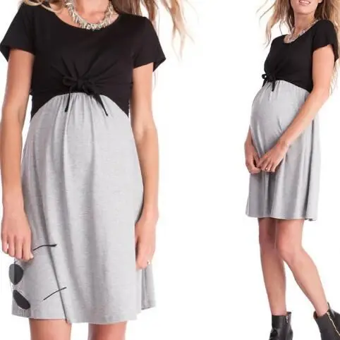 

2020 women pregnant nursing clothes breastfeeding comfortable fabric ladies maternity dresses for office, Gray