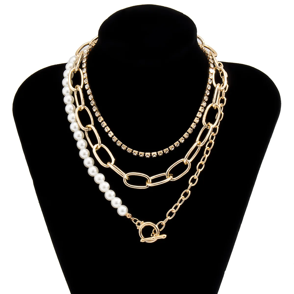 

Hot sale choker sets jewelry gold plated pearl beads and rhinestone choker necklaces for women