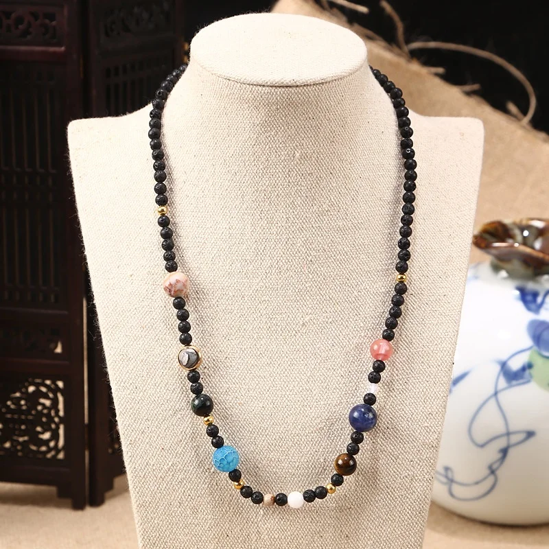 

Bohemia Universe Planet Natural Stone Bead Galaxy Earth Beads Elastic Rope Charm Bracelet Necklaces Women Gift, Customized color