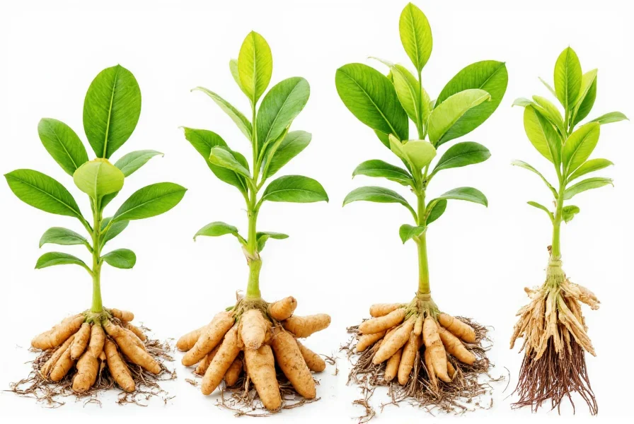 Ginger plant growth stages from sprouting to mature rhizome development