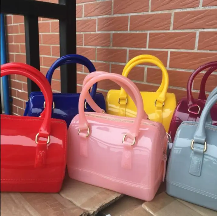 

Mini size woman PVC jelly bags small pillow bag candy color sweet lady phone portable diagonal handbag