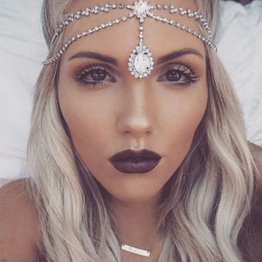 

Jachon New accessories drop forehead drops rhinestone forehead chain fashionable temperament Bohemian forehead ornaments, As picture