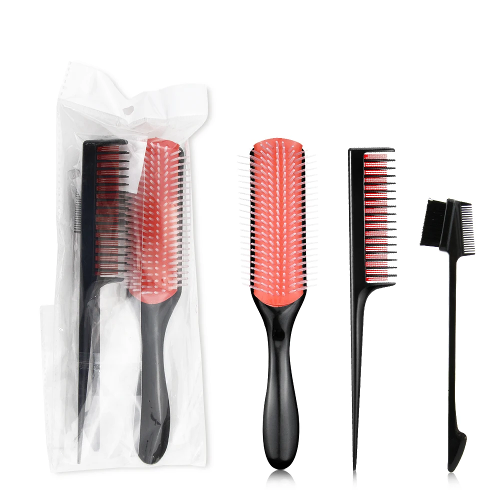 

Masterlee custom ABS 9 Row comb Detangling hair brush Eyebrow Brush hair cutting Comb Set, Black+red