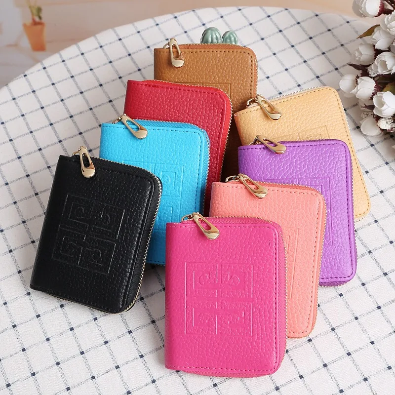 

Short ladies purse wallet wallet Korean fashion zipper pure color lychee skin clutch bag embossed small square bag, 8 colors