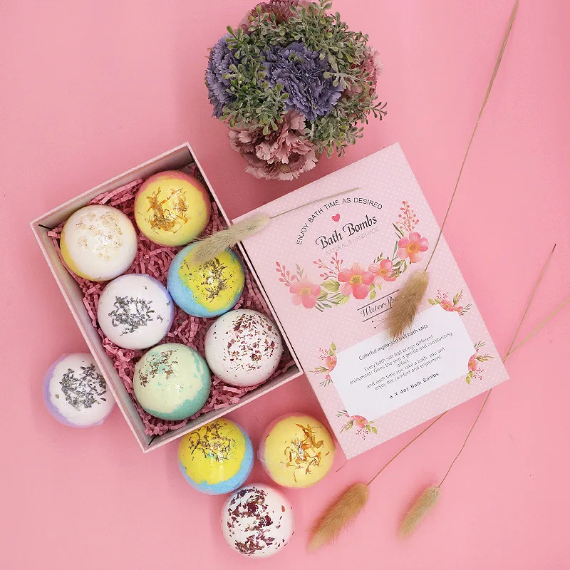 

Wholesale Natural Formula High Quality Handmade Perfume Bulk Buy Rose Quartz Crystal Bath Bombs Gift Set 6 Balls, Mixed color