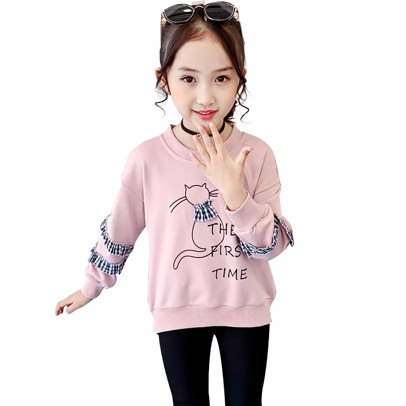 

Girls Sweatshirt Kids Fashion Top Round Neck Long Sleeve sweaters