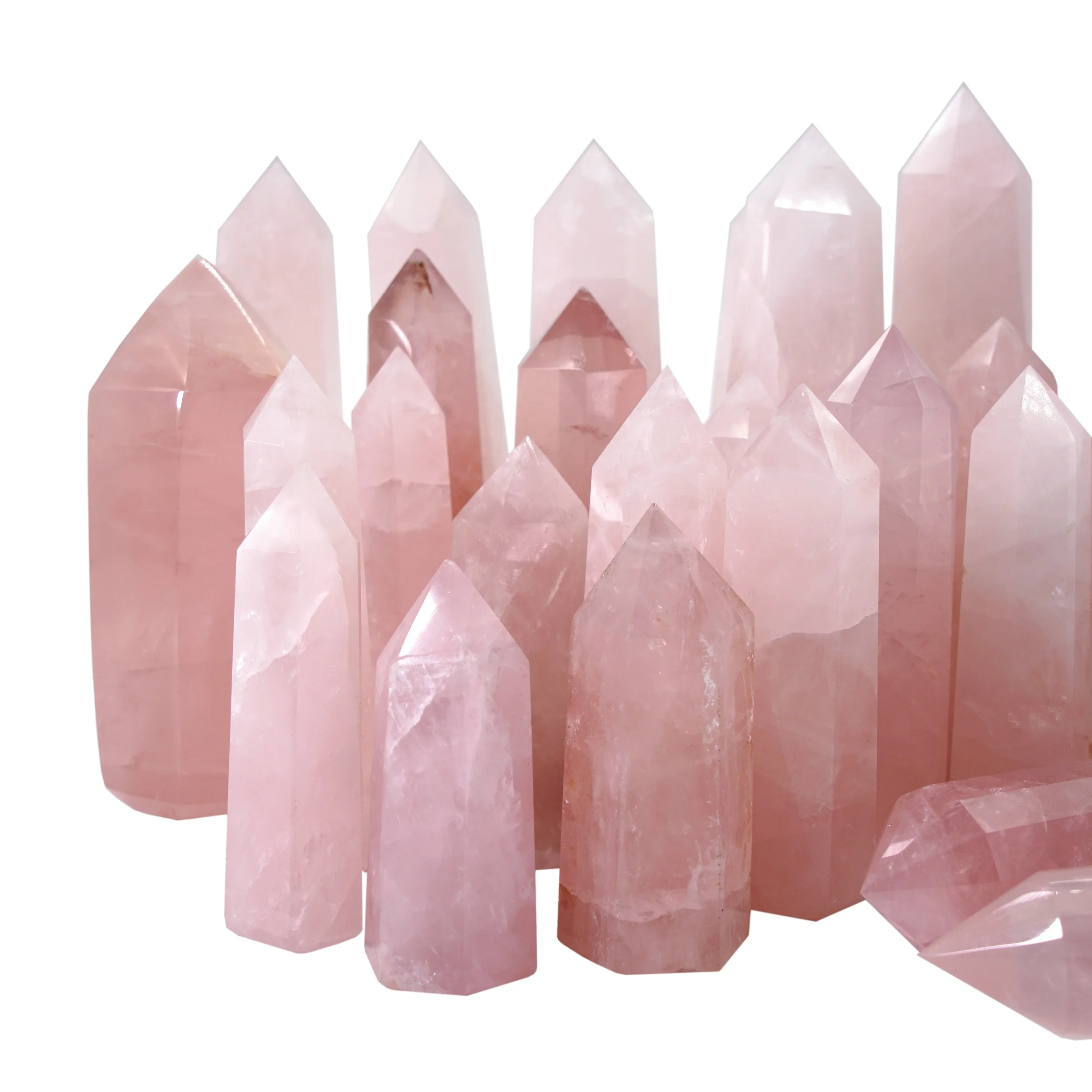 

Wholesale natural crystal tower obelisk reiki gemstone wands healing folk crafts rose quartz crystal point