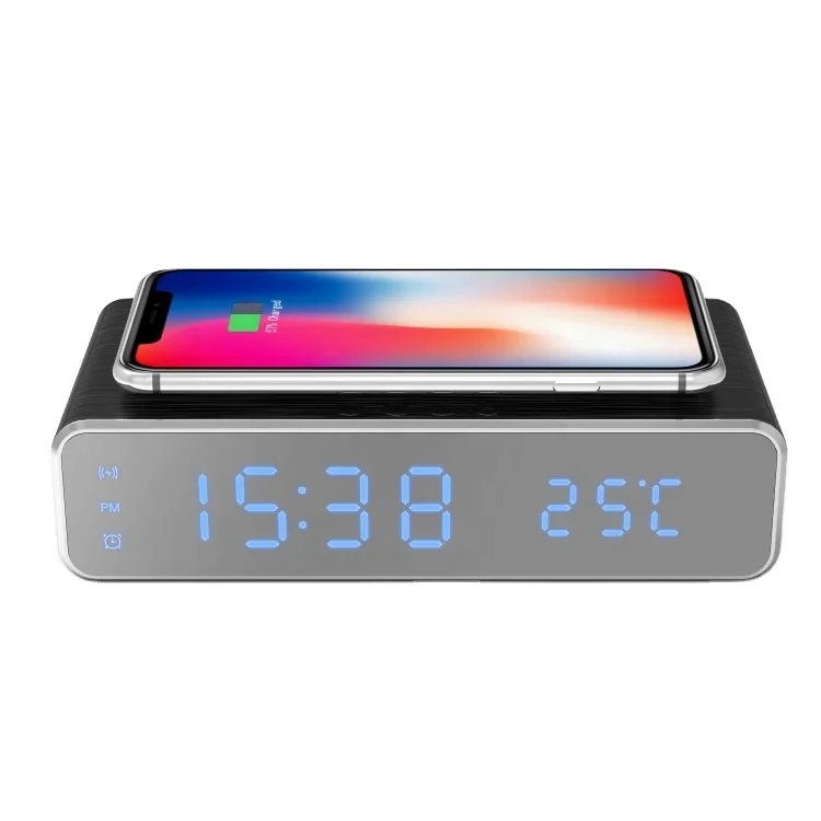 

Factory supply OEM modern HYY-28 portable led temperature display Qi digital alarm clock wireless charger