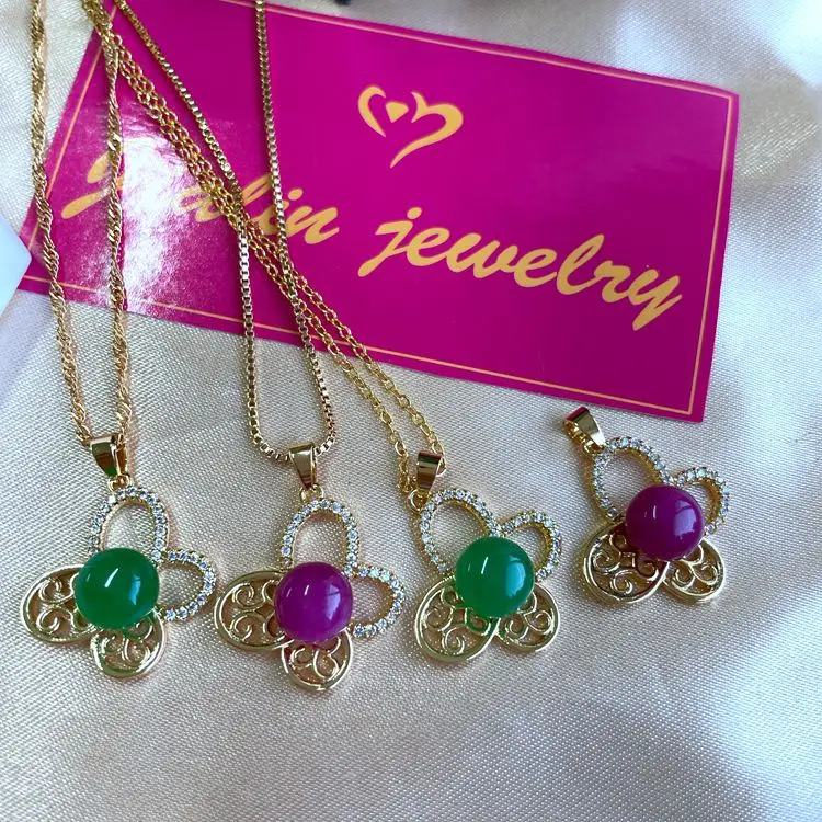 

Jade jewelry Women Charm jade pendant Green Pink iced out butterfly jade butterfly necklace green stone pendant necklace