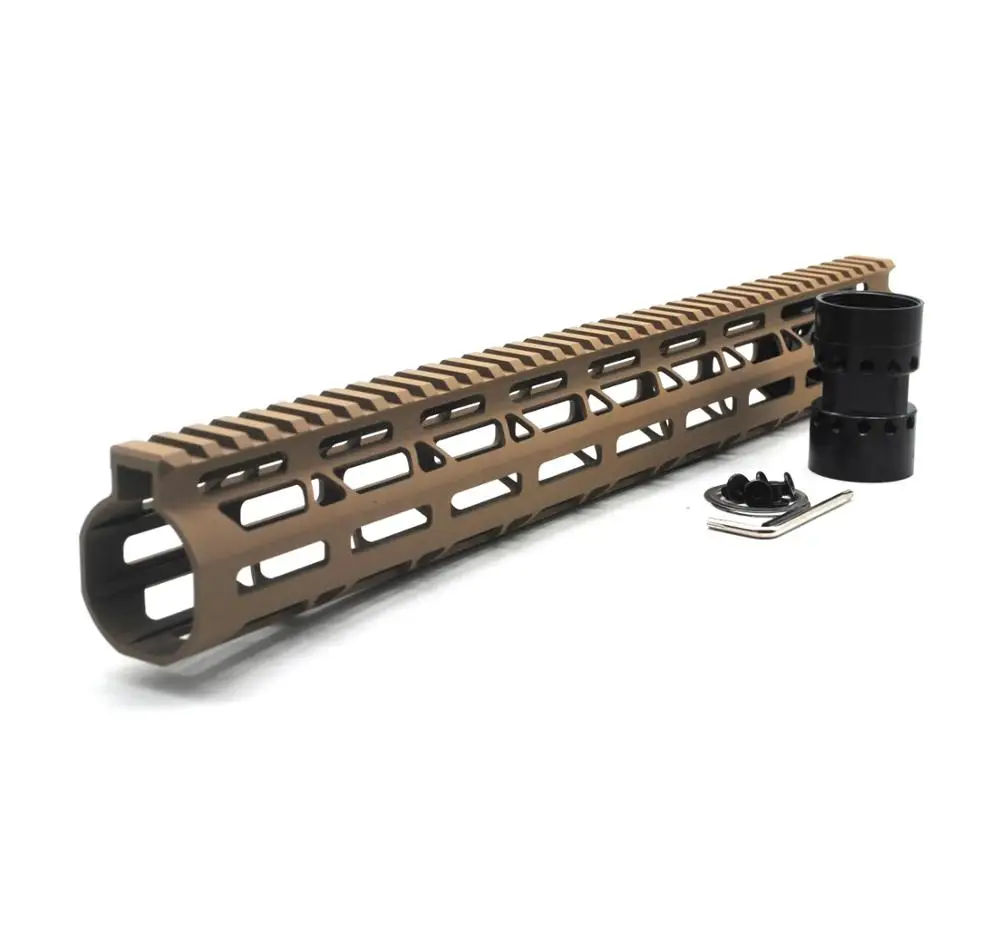 
NSR TAN / Flat dark earth Lightweight 15 inches M LOK Free Float AR15 Handguard AR 15 with steel barrel nut fits .223/5.56 rifle 