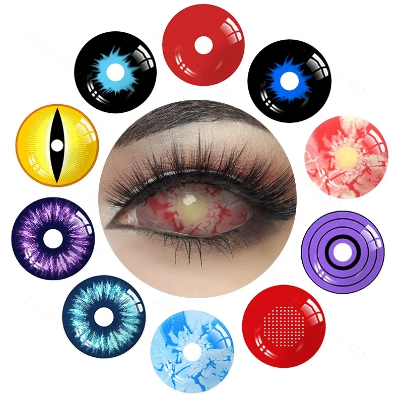 

Free shipping Pseyeche 22mm sclera lens halloween mangekyou sharingan contacts full eye blackout sclera contact lenses