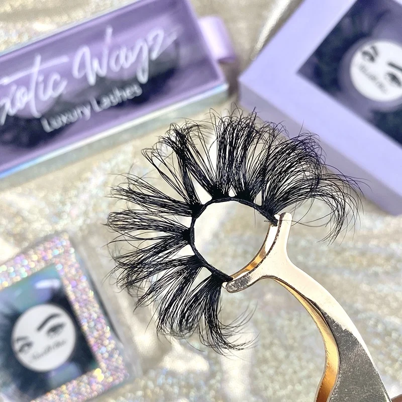 

Fluffy 25mm 3D long hand made real mink eyelash vendor customized boxes Full Strip Lashes in bulk