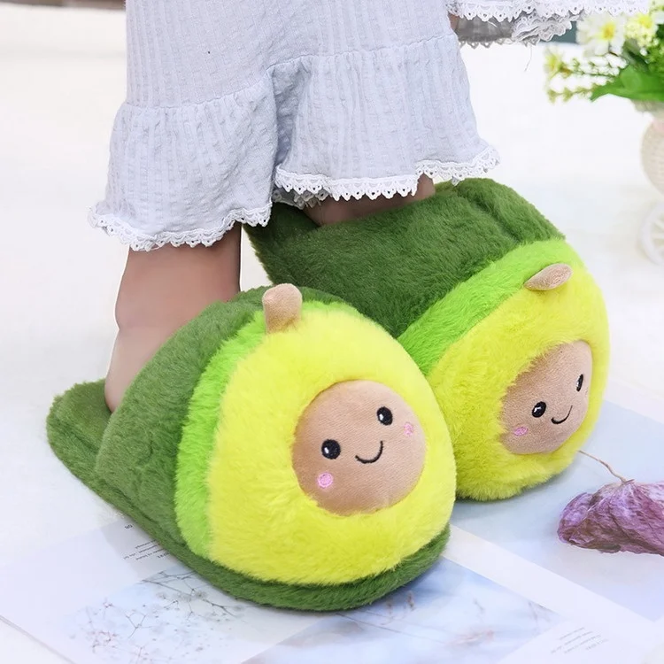 

new arrival women cute cartoon style avocado plush cotton winter indoor thermal slippers, Green