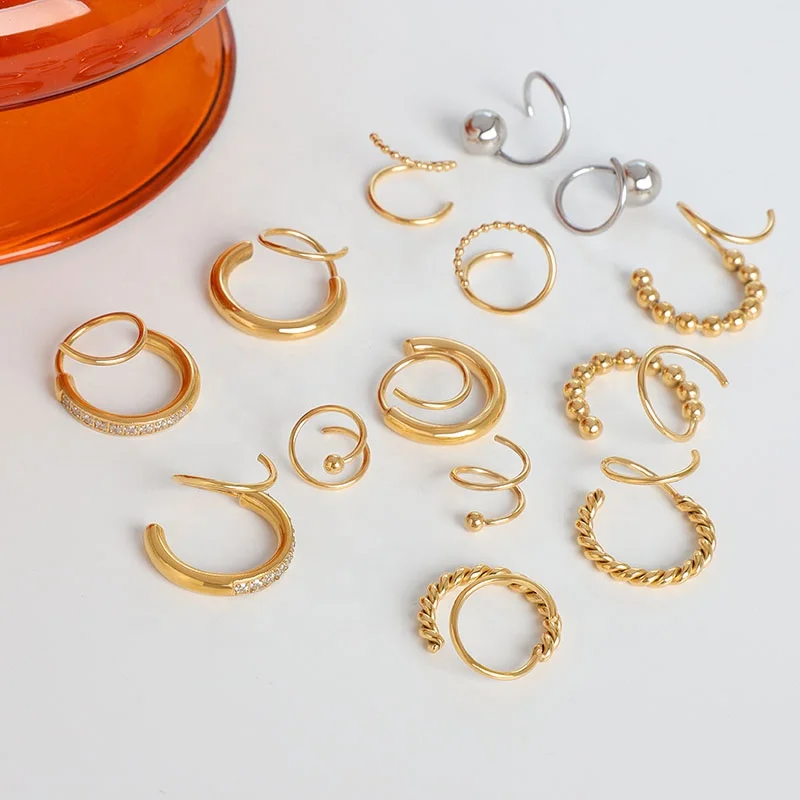 

Spiral Stud Earrings Stainless Steel 18k Gold Plated Elegant Skinny Hoop Twisting Cartilage Helix Piercing Double Twist Earrings