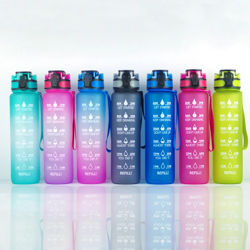 

1L Water Bottle Frosted Leak stop Cup With Time Marker Motivational Portable Gym Fitness Outdoor Bottle Camping Space Mug Sport, Customized color