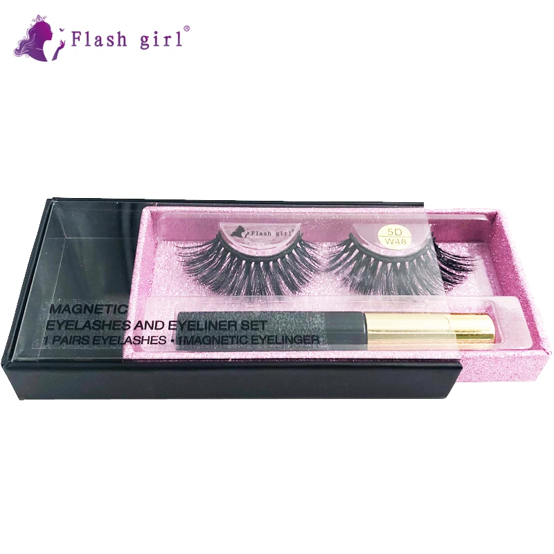 

Customize Packaging 5D-W48 Flash girl 5D mink Magnetic Eyelashes Smooth Liquid Eyeliner Private Label