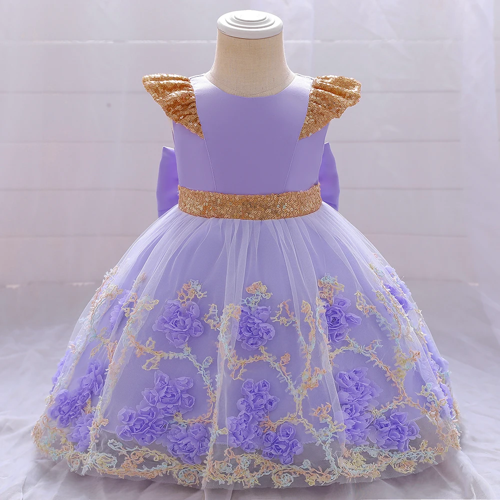 

MQATZ purple Flower kids Dress birthday Frock New Appliqued Collection Fancy toddler Party Dress L2021XZ