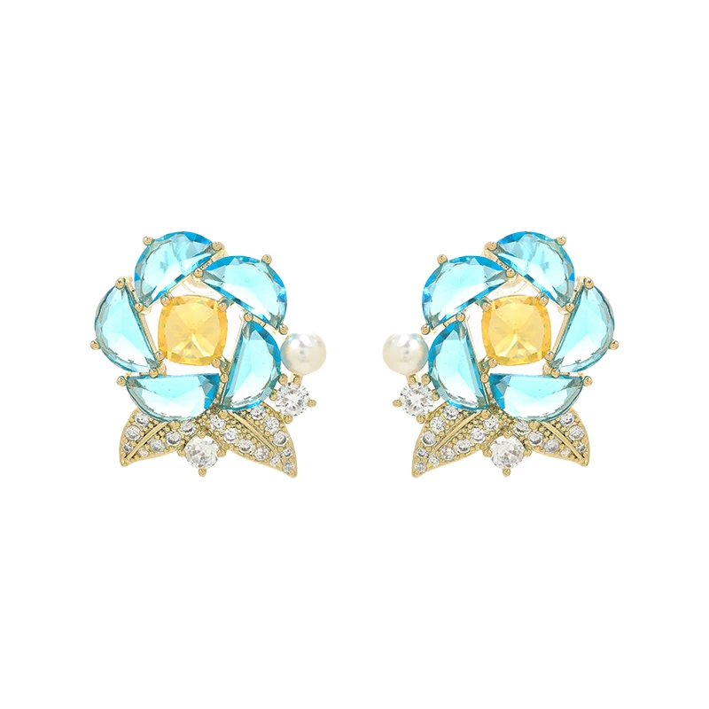

ed67642 autumn new zircon temperament women's earrings s925 silver needle advanced sense camellia petal light luxury earrings
