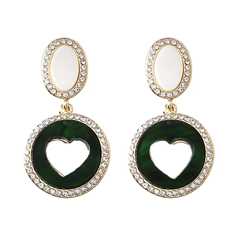 

Jachon Rare Stylish Hollow Out Heart Design Pendant Earrings For Women Shiny Rhinestone Ear Jewelry, Like picture