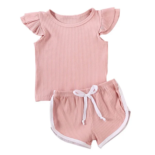 

Casual Fashion 2 Pcs Kid Outfit Short Sleeve Tops New Girls Summer Clothing Sets