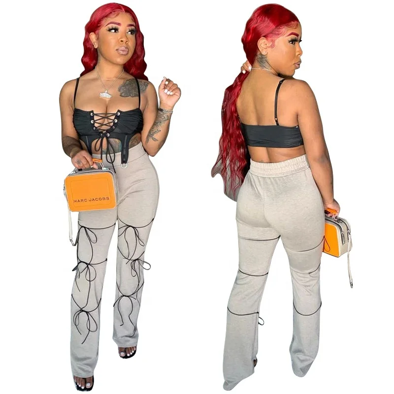 

MT11-9852 2021 spring and summer new trousers solid color wide-leg pants casual sports elastic