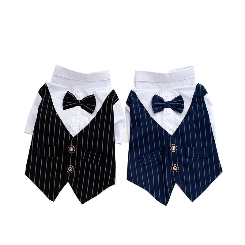 

Classic Striped Tuxedo Pet Clothes Delicate Bow Design Dog Clothes Gentleman Style Clothes For Pet, Black,blue