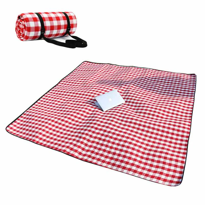 

Red and white plaid picnic mat outdoor moisture proof pad thickened waterproof tent camping mat acrylic fabric